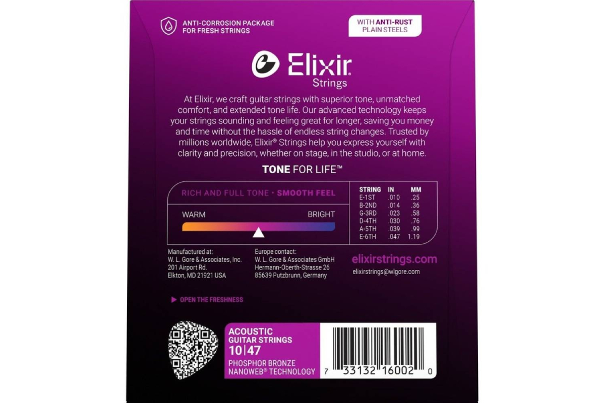Струни для акустичних гітар ELIXIR PB NW EL