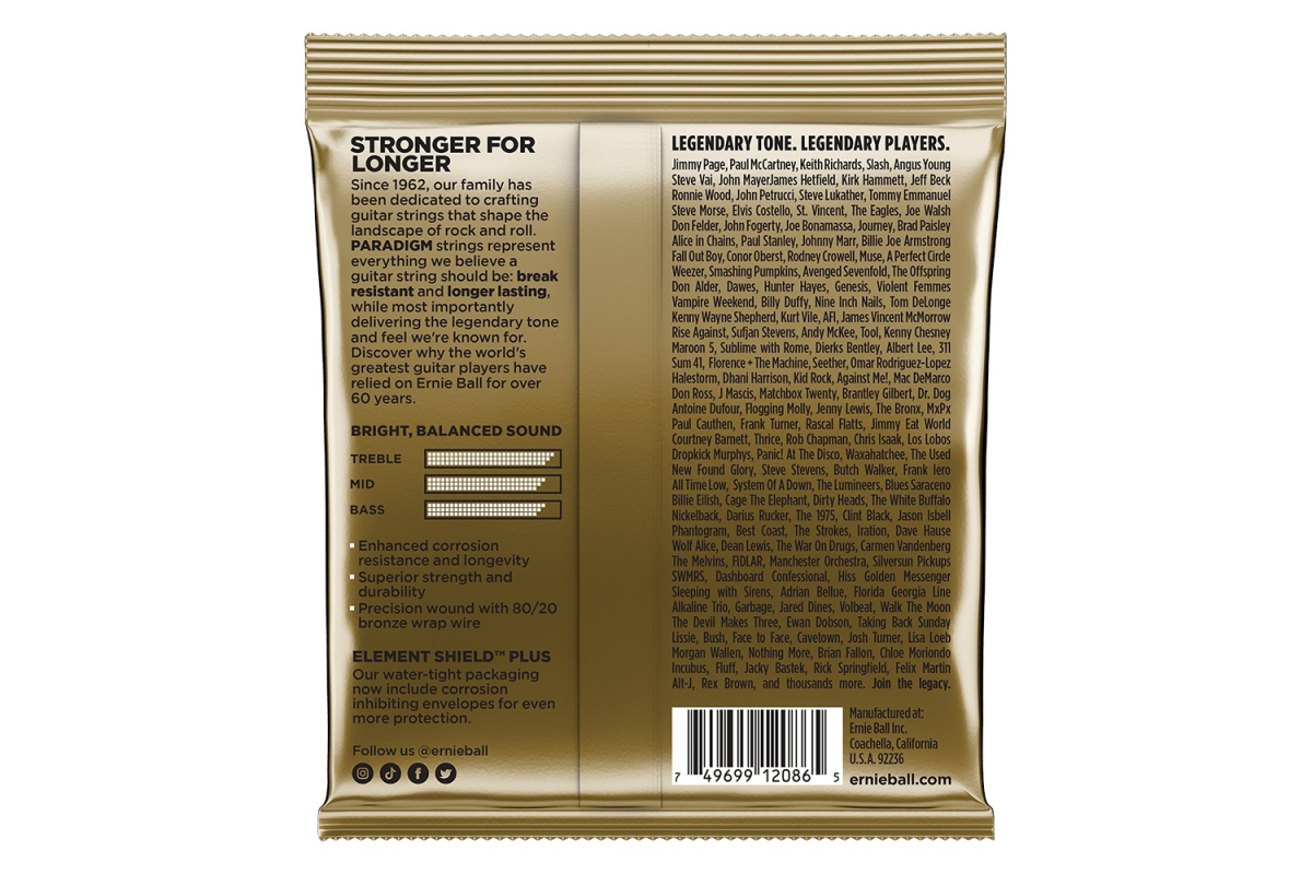 Струны для акустических гитар ERNIE BALL 2086 Paradigm Medium-Light Acoustic 80/20 Bronze 12/54