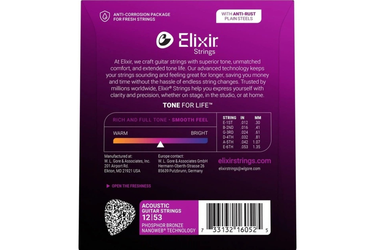 Струни для акустичних гітар ELIXIR PB NW L