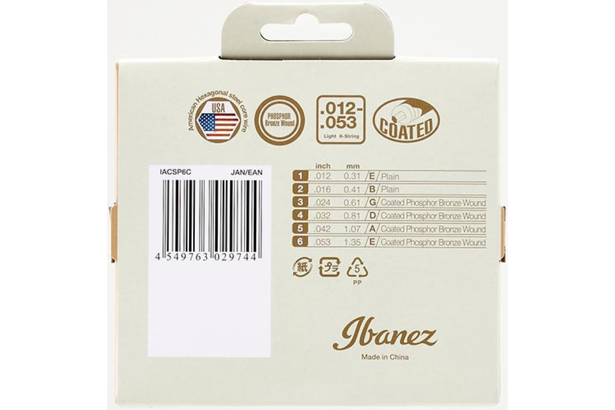Струни для акустичних гітар IBANEZ IACSP6C ACOUSTIC GUITAR STRING 12-53 COATED