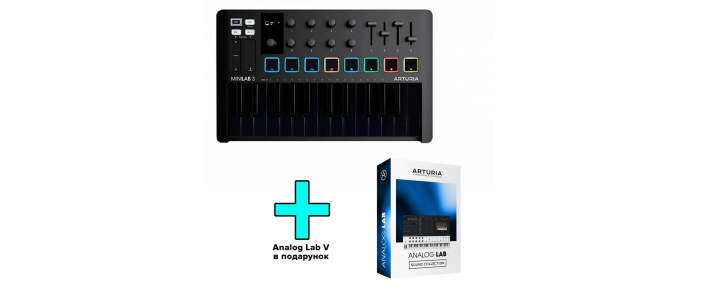 MIDI клавиатура ARTURIA MINILAB 3 DEEP BLACK ANALOG LAB V