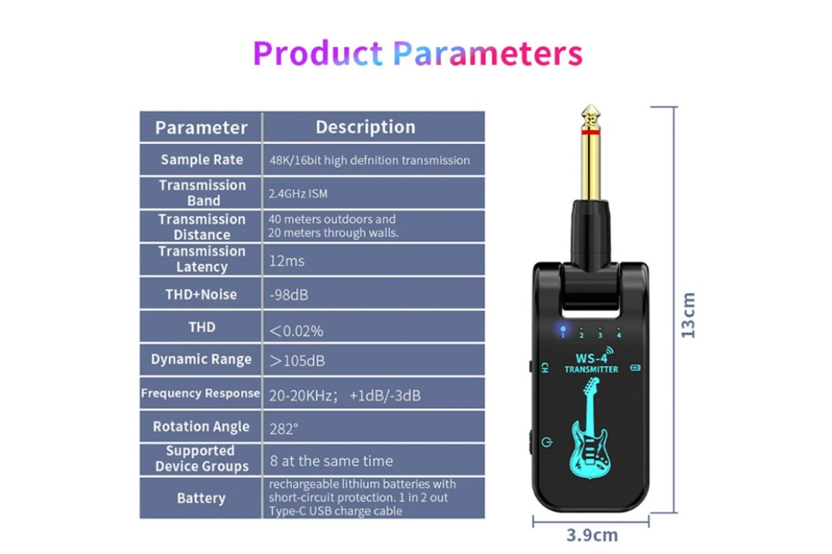 Гітарна радіосистема AVZHEZH WS4 Black 2.4GHz