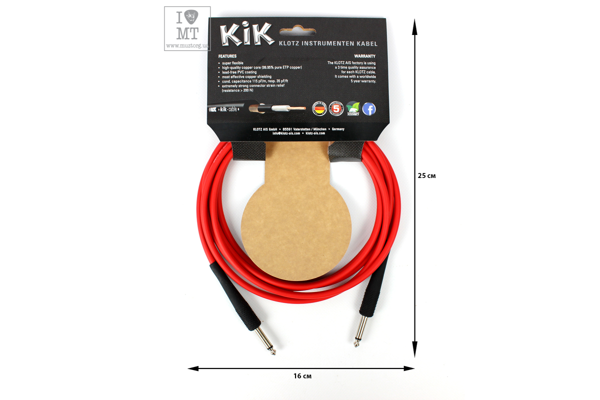 Кабель инструментальный KLOTZ KIK INSTRUMENT CABLE RED 3 M