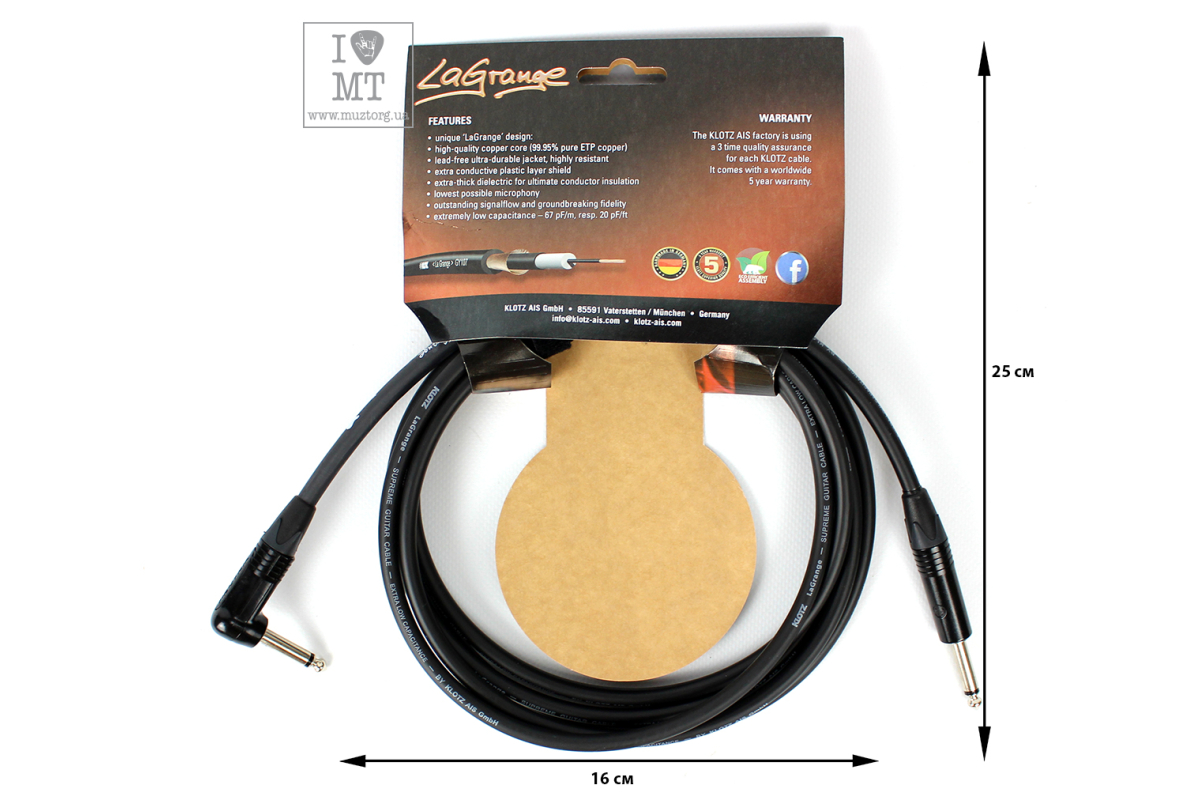 Кабель инструментальный KLOTZ LAGRANGE INSTRUMENT CABLE BLACK ANGLED 3 M