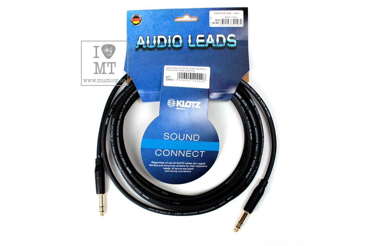 Кабель коммутационный KLOTZ B-3PP1 BALANCED PATCHCORD JACK GOLD 5 M