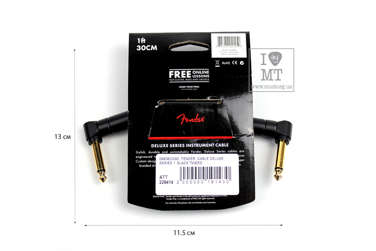 FENDER CABLE DELUXE SERIES 1' BLACK TWEED Кабель інструментальний