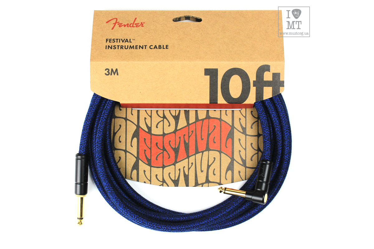 Кабель инструментальный FENDER 10' ANGLED FESTIVAL INSTRUMENT CABLE PURE HEMP BLUE DREAM
