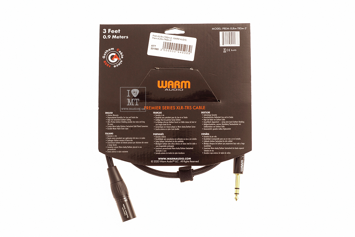 Кабель коммутационный WARM AUDIO Prem-XLRm-TRSm-3'