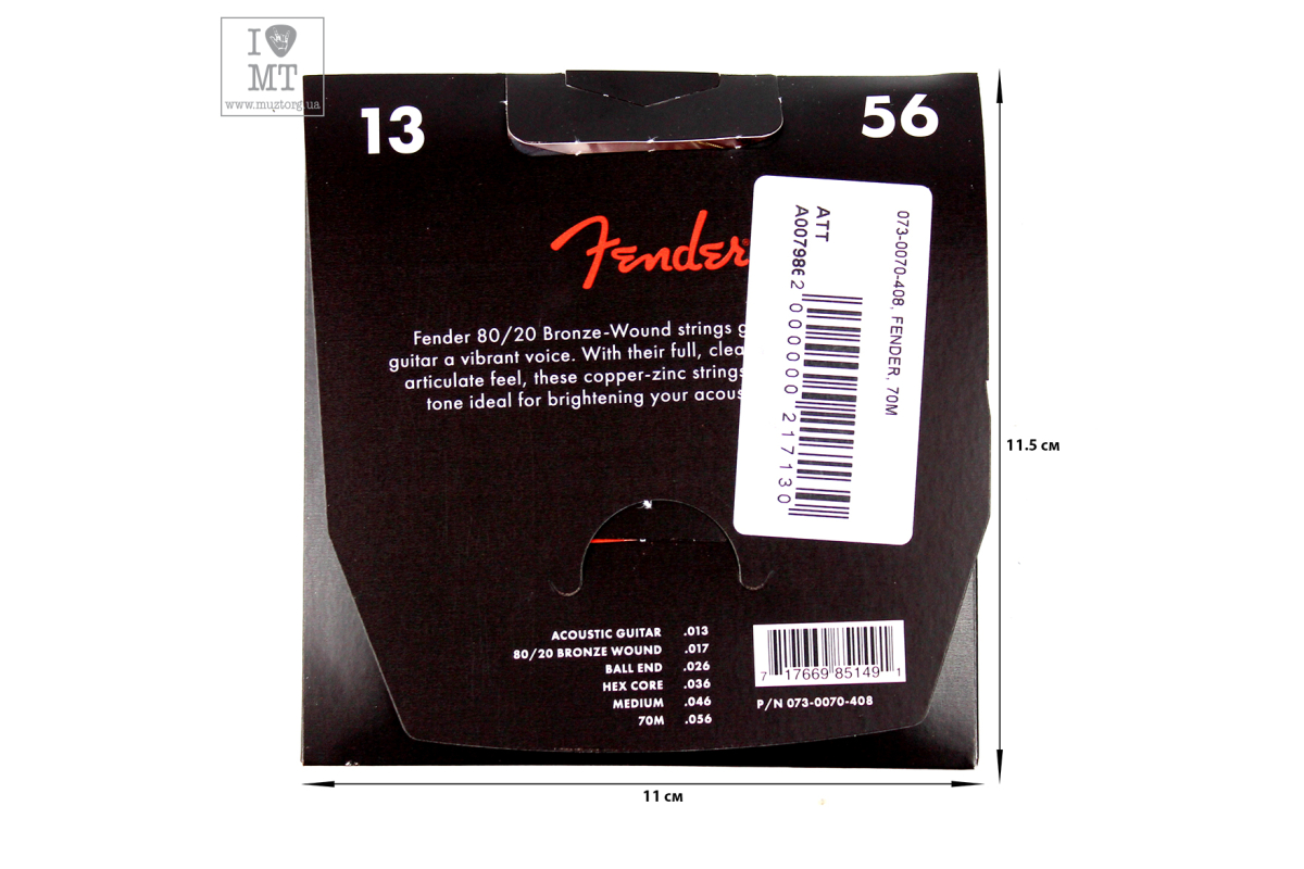 Струны для акустических гитар FENDER 70M 80/20 BRONZE ACOUSTIC STRING 13-56