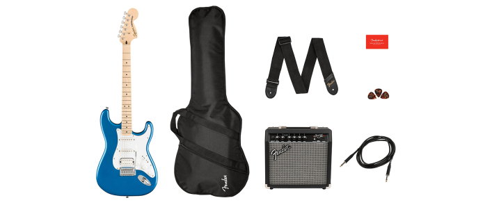 Гитарный набор с электрогитарой SQUIER AFFINITY SERIES STRAT PACK HSS LAKE PLACID BLUE