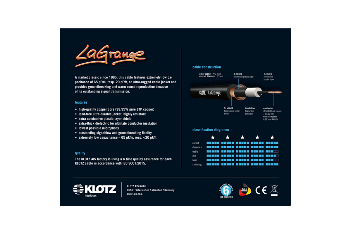 Кабель инструментальный KLOTZ LA-GRANGE INSTRUMENT CABLE BLACK 3M