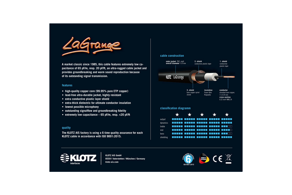 Кабель инструментальный KLOTZ LA-GRANGE INSTRUMENT CABLE ANGLED BLACK 3M